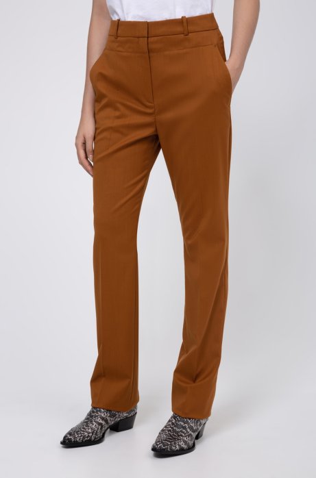 Regular-fit trousers in virgin wool with seaming details, Brown