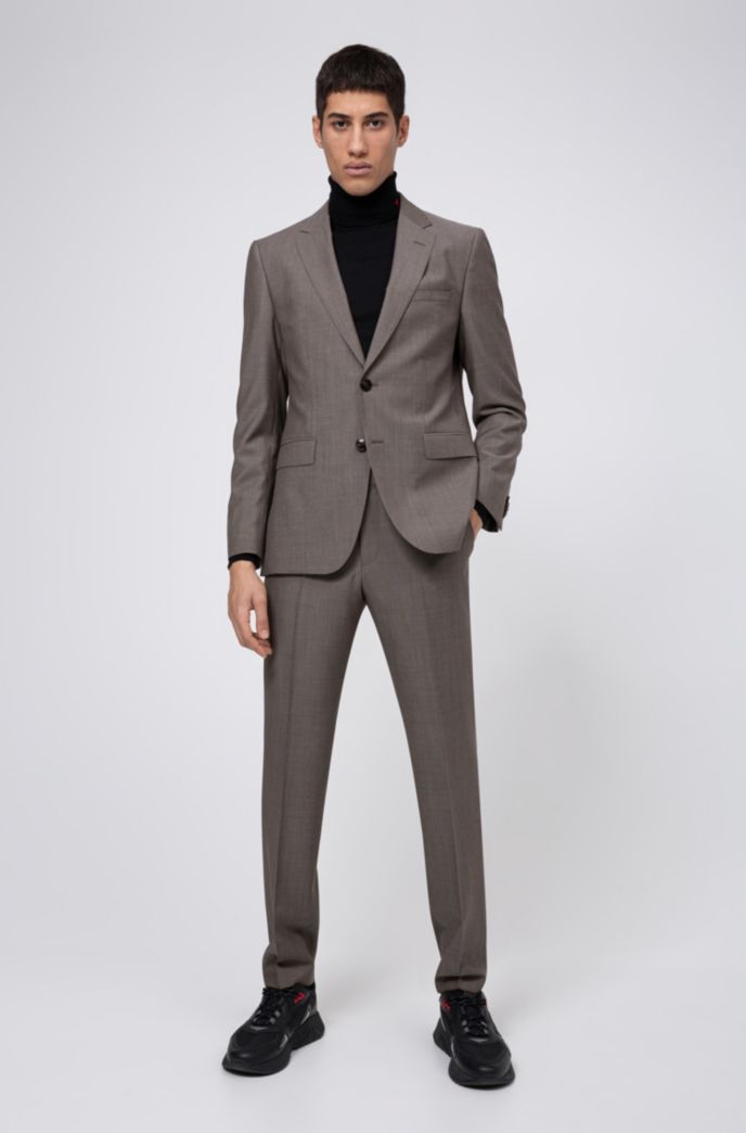 Regular-fit suit in virgin wool with jacquard lining