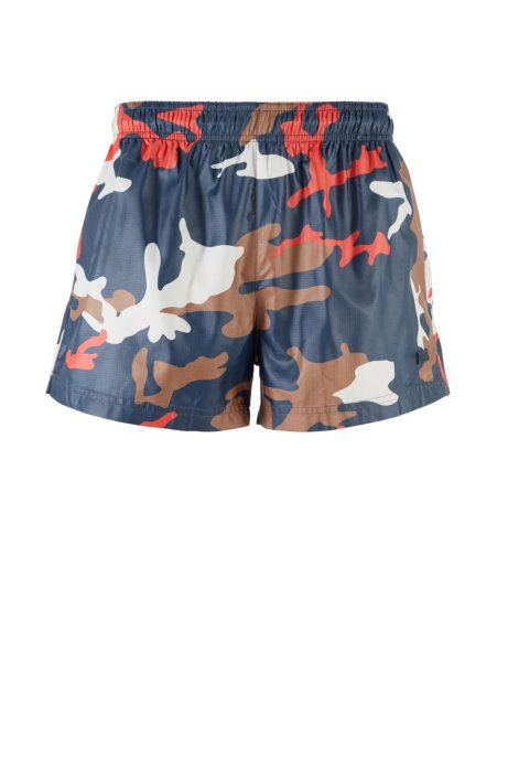 Quick-dry swim shorts with camouflage print, Blue