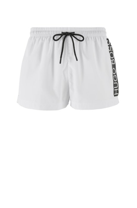 Quick-dry swim shorts with contrast logo, White