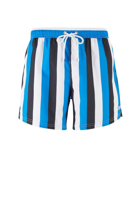 Quick-drying swim shorts with block stripes, Blue