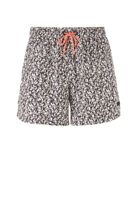 Quick-dry swim shorts with collection-themed print, Open White