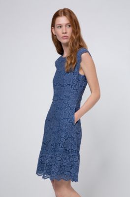 HUGO - Floral-lace dress with A-line skirt