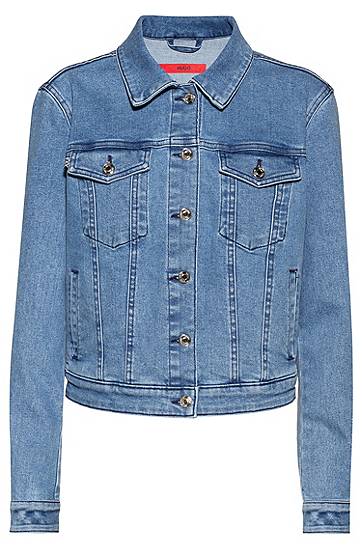 HUGO ALEX fitted jacket in stretch denim with studded collar