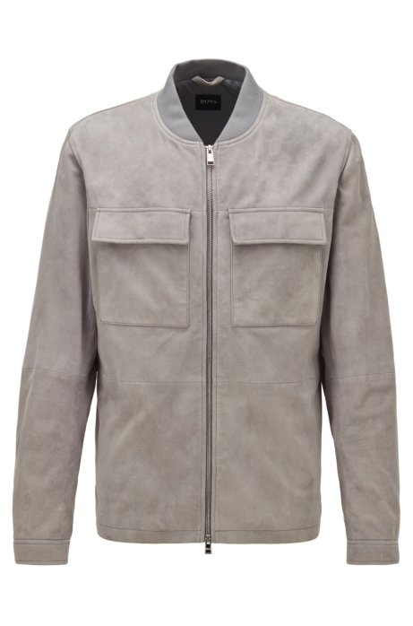 Blouson-style jacket in suede, Silver