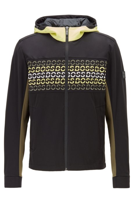 Soft-shell jacket in water-repellent stretch fabric, Black