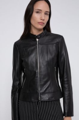 hugo boss leather jacket fur collar