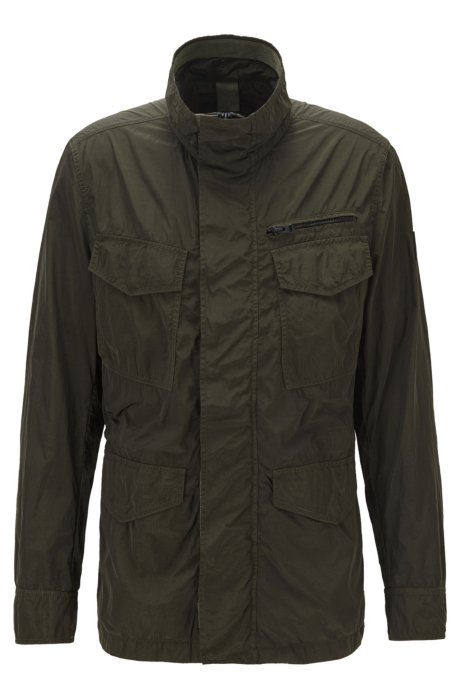 Regular-fit jacket in Italian crinkle fabric, Brown