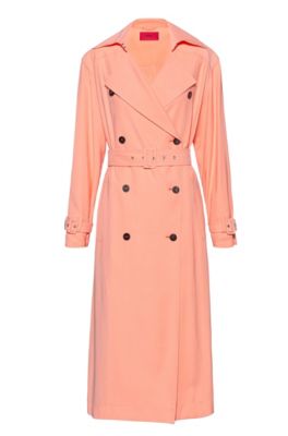 Double-breasted trench coat with oversized lapels, Light Orange