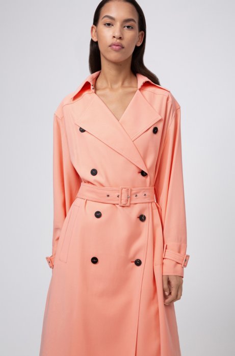 Double-breasted trench coat with oversized lapels, Light Orange