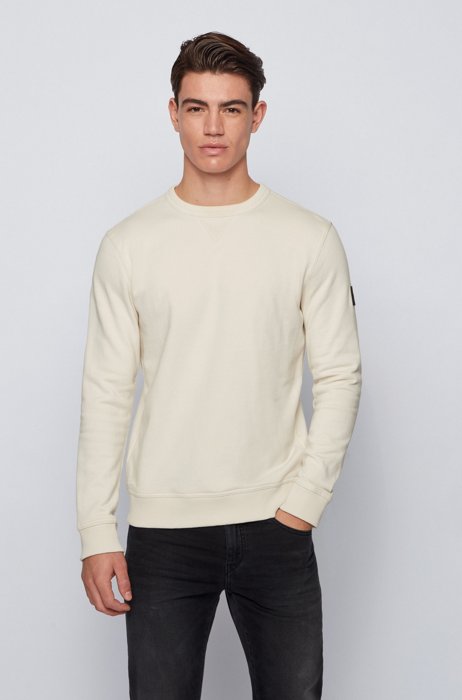 Relaxed-fit sweatshirt in cotton terry with sleeve logo, Light Beige