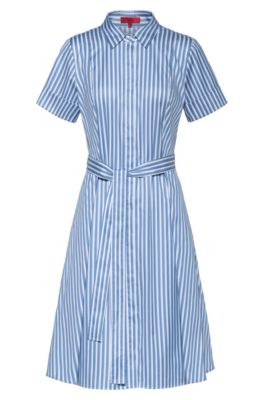 Slim-fit shirt dress in striped cotton twill, Light Blue