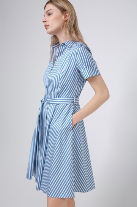 Slim-fit shirt dress in striped cotton twill, Light Blue