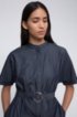 Stand-collar shirt dress in Italian denim, Dark Blue