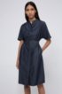 Stand-collar shirt dress in Italian denim, Dark Blue