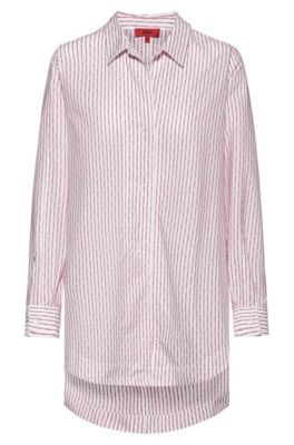 Oversized-fit blouse in cotton with collection logo stripes, White