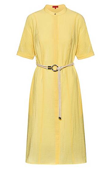 Hugo Slim-fit Shirt Dress In Washed Canvas With Belt In Yellow