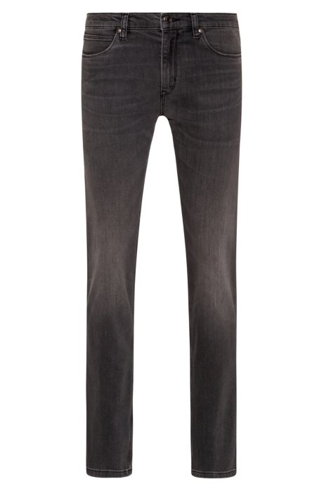 Slim-fit jeans in dark-grey lasered stretch denim, Anthracite