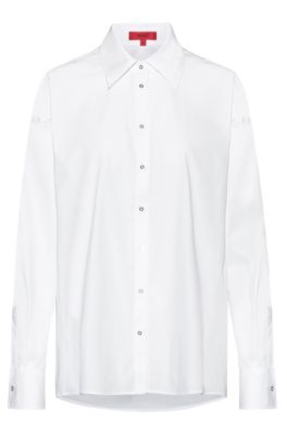 Oversized-fit blouse in stretch-cotton poplin, White