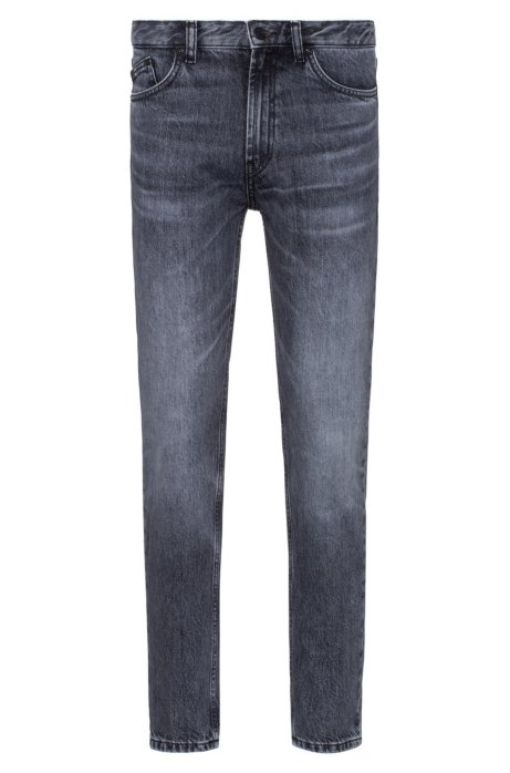 Tapered-fit jeans in Italian rigid denim, Anthracite