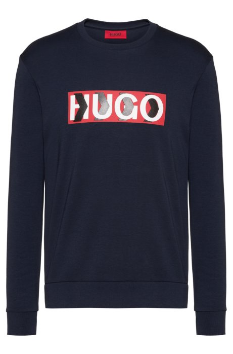Cotton sweatshirt with chevron-print logo, Dark Blue