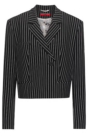Hugo Relaxed-fit Cropped Jacket With Vertical Stripe In Black