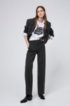 Relaxed-fit cropped jacket with vertical stripe, Black