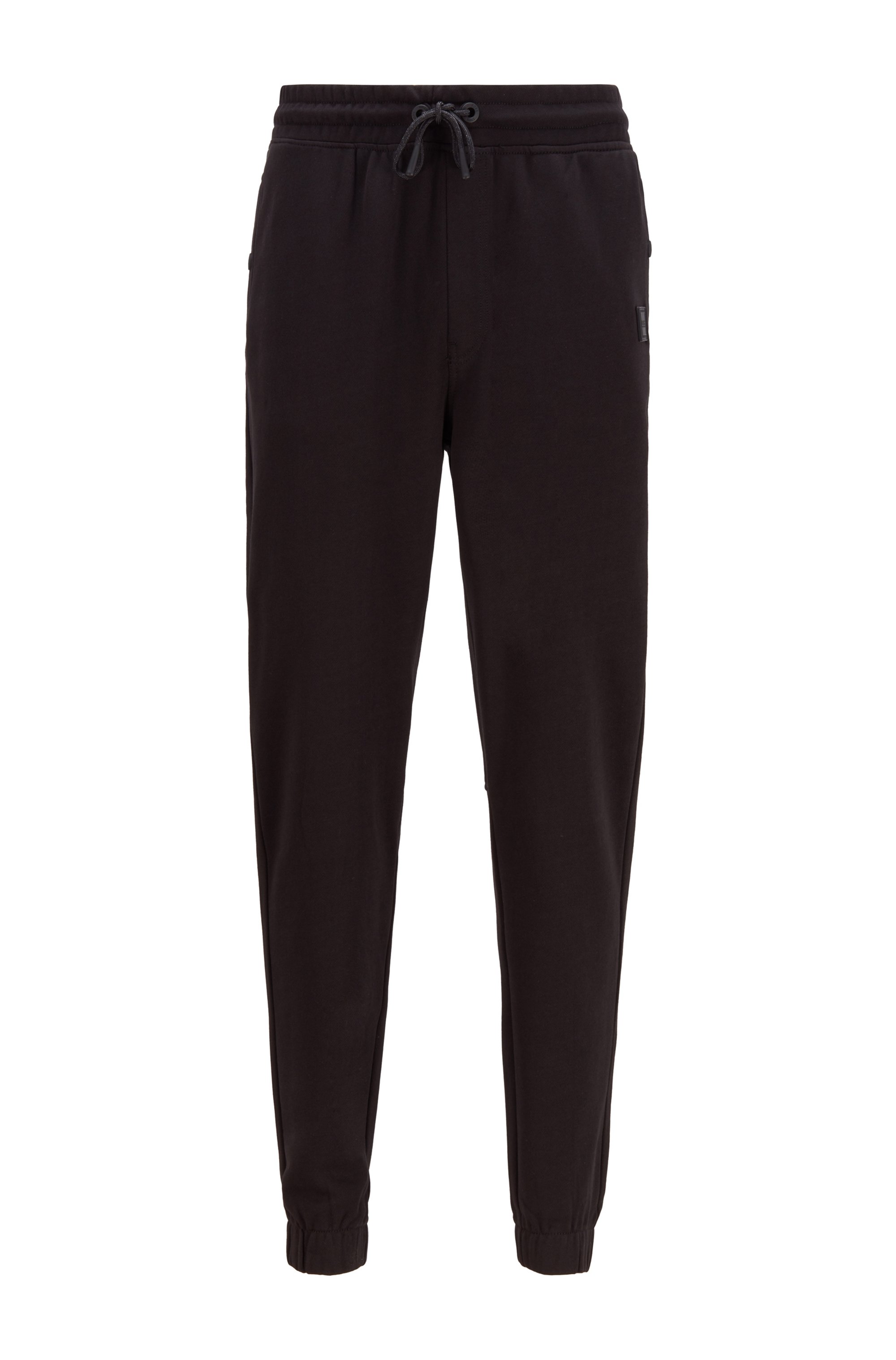 Pantaloni relaxed fit in cotone terry con rifiniture in gomma, Nero