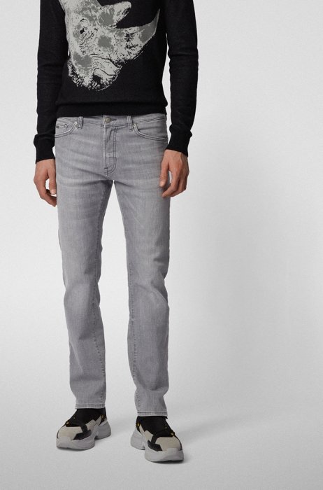Jeans regular fit in denim grigio super elasticizzato, Grigio