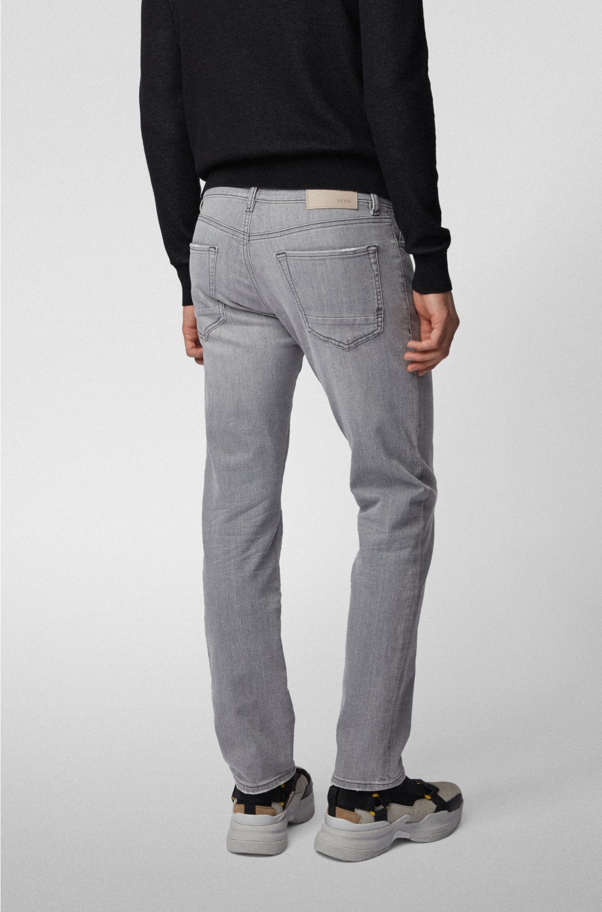 BOSS Regular-fit jeans in grey super-stretch denim