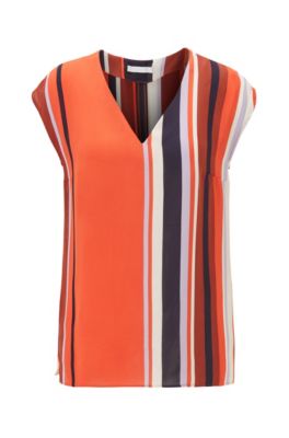 Regular-fit top with V-neck and block stripes, Patterned