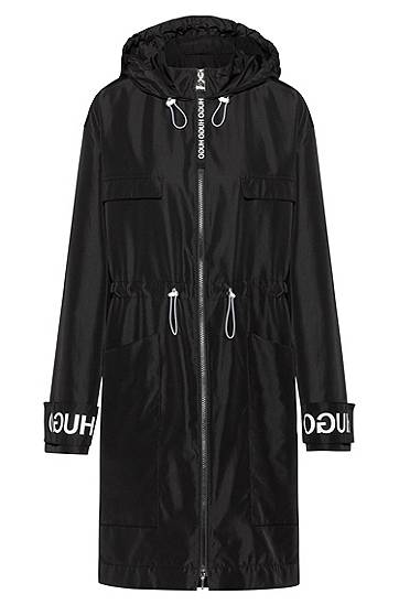 Hugo Relaxed-fit Parka With Logo-print Cuff Straps In Black