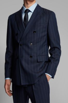 Boss Zweireihiger Slim Fit Anzug Aus Schurwolle Mit Nadelstreifen