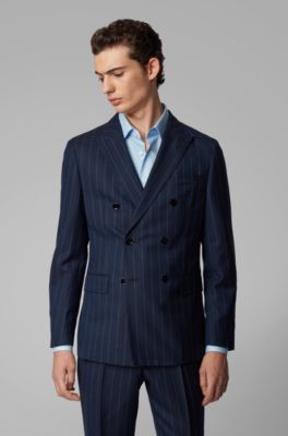 Boss Zweireihiger Slim Fit Anzug Aus Schurwolle Mit Nadelstreifen