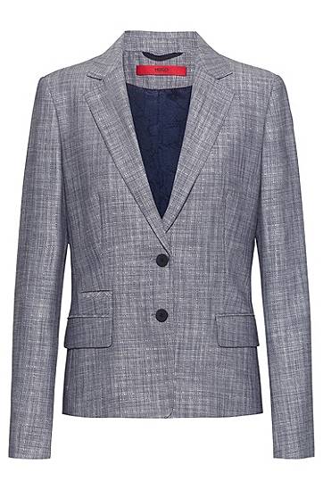 Hugo Regular-fit Jacket In Melange Fabric With Patterned Lining In Blue