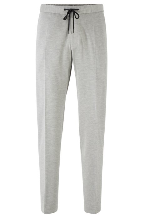Slim-fit trousers in stretch fabric with elasticated waistband, Grey