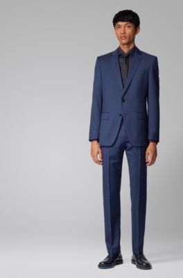 男士织花初剪羊毛哔叽面料修身西装,  407_暗蓝色