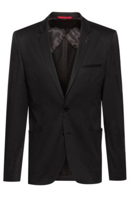 Extra-slim-fit stretch-cotton jacket with lapel pin, Black