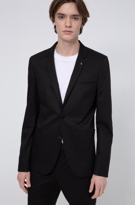 Extra-slim-fit stretch-cotton jacket with lapel pin, Black