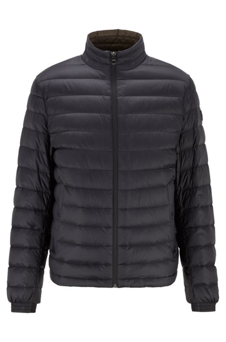 Packable down jacket in lightweight water-repellent fabric, Black