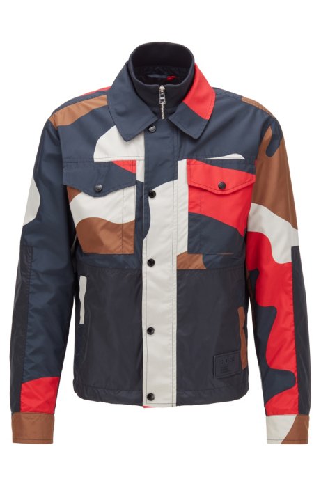 Regular-fit camouflage jacket with double collar, Red