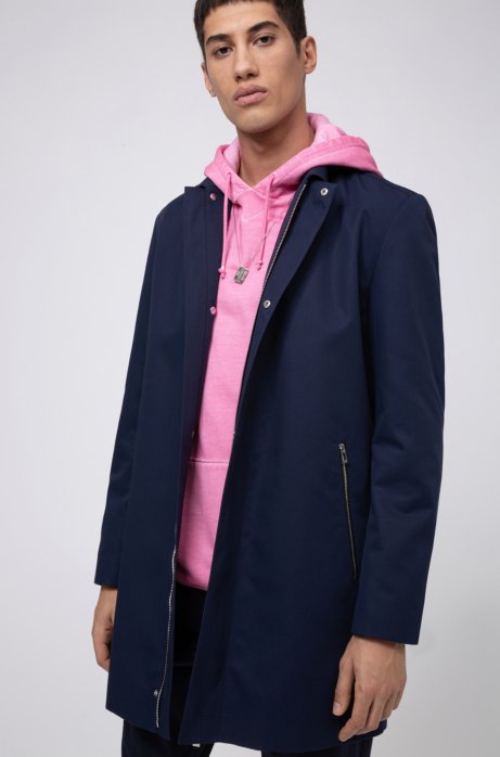 Slim-fit coat with internal reversed logo, Dark Blue