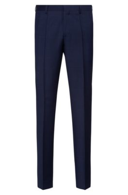 Slim-fit trousers in micro-patterned virgin wool, Dark Blue