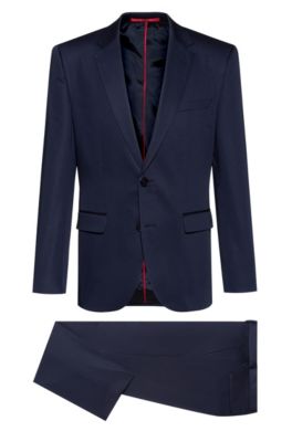 Regular-fit suit in stretch-cotton satin, Dark Blue