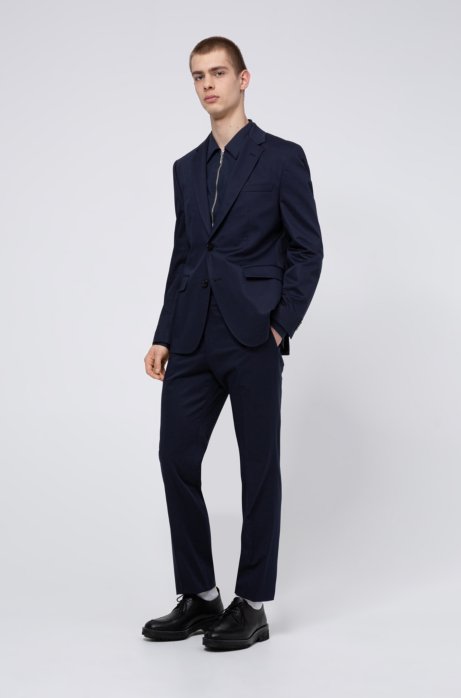 Regular-fit suit in stretch-cotton satin, Dark Blue