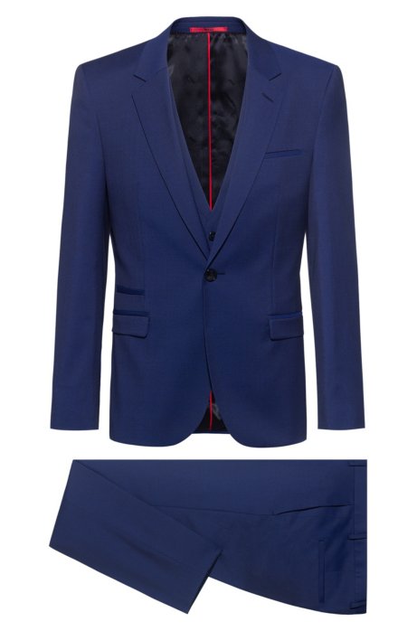 Extra-slim-fit three-piece suit in virgin wool, Blue