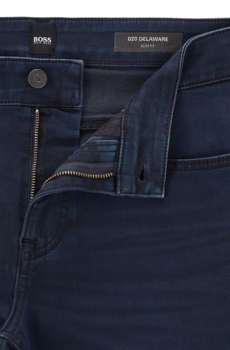 Abstractie Naar de waarheid Aanzienlijk BOSS - Lightweight slim-fit jeans in dark-blue stretch denim