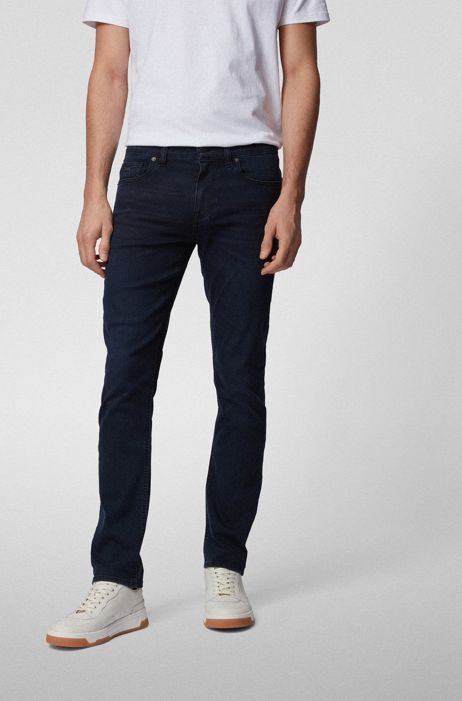 Abstractie Naar de waarheid Aanzienlijk BOSS - Lightweight slim-fit jeans in dark-blue stretch denim