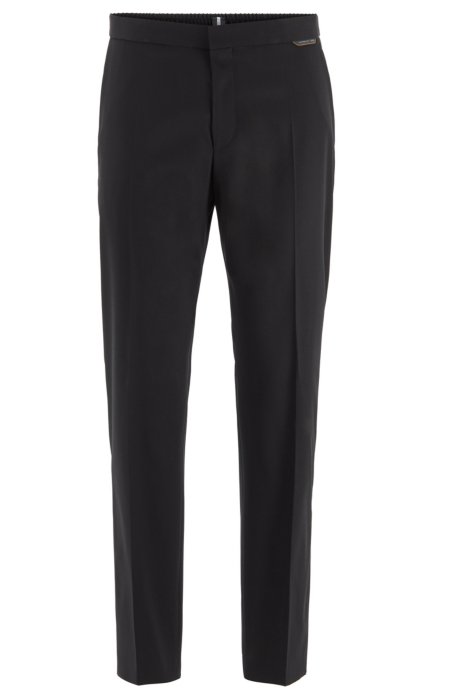 Slim-fit cropped trousers in stretch fabric, Black