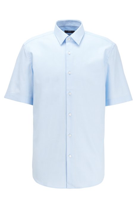 Regular-fit shirt in structured cotton with short sleeves, Light Blue